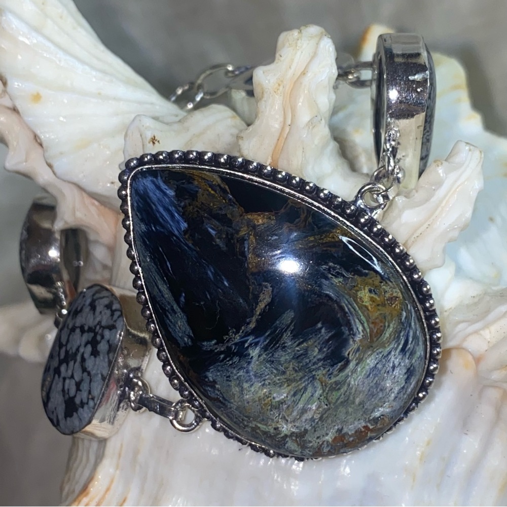 Pietersite + Obsidian multi-gem Van Gogh inspired Bracelet